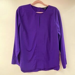 Lauren Ralph Lauren Purple Tunic Blouse Keyhole Front Hi Low Hem L